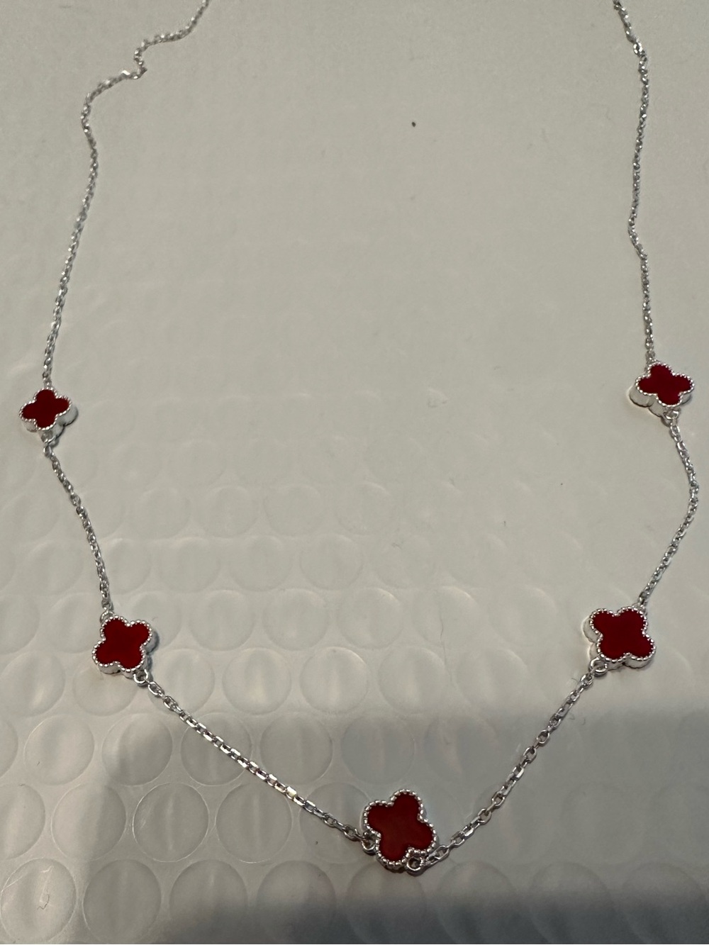 Trendy .925 Solid Sterling Silver Ruby Red Clover Necklace and Stud Earring Set - Picture 5 of 6